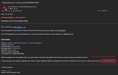 email from mcafee renewal|Phishing Alert .